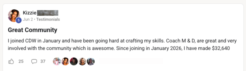 Student testimonial screenshot