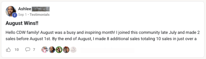 Student testimonial screenshot
