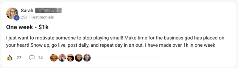 Student testimonial screenshot