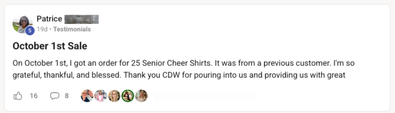 Student testimonial screenshot