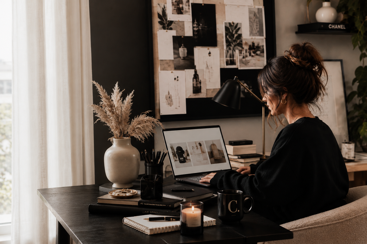 Online entrepreneur creating and selling products